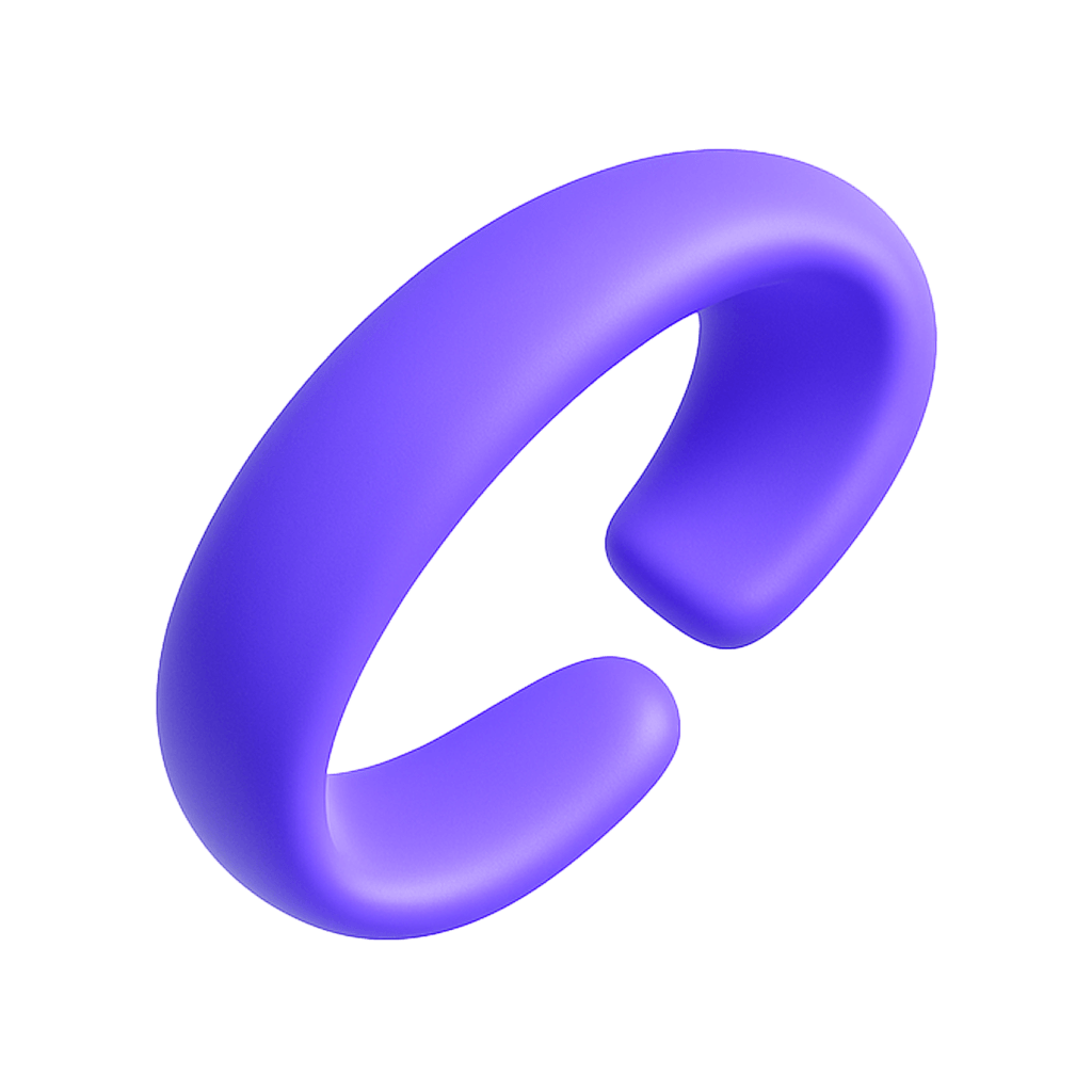 3D purple curved object shaped like an open loop or bracelet on a transparent background.