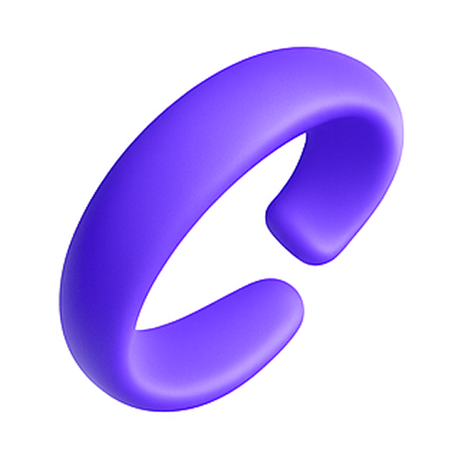 Three-dimensional purple open ring shaped like the letter C on a white rounded square background.