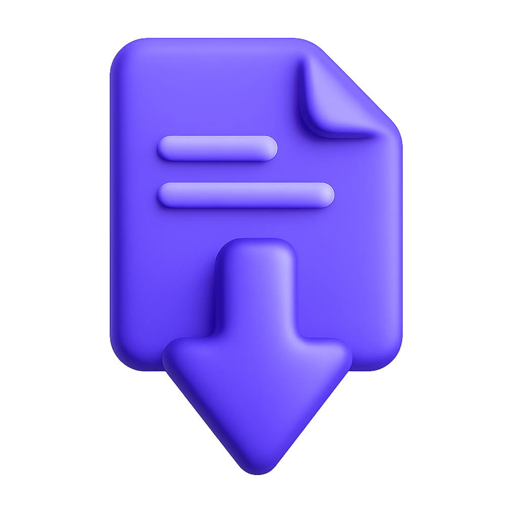 3D purple document icon with a downward arrow indicating download.