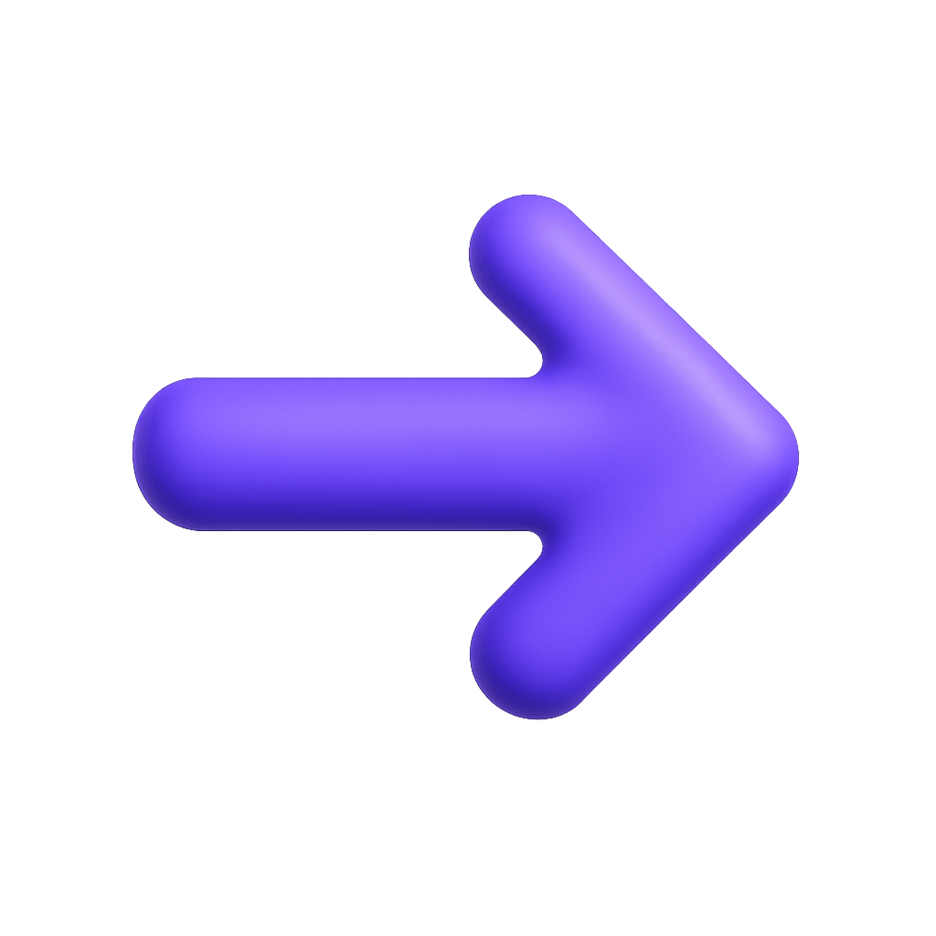 3D purple right-pointing arrow with rounded edges on a transparent background.