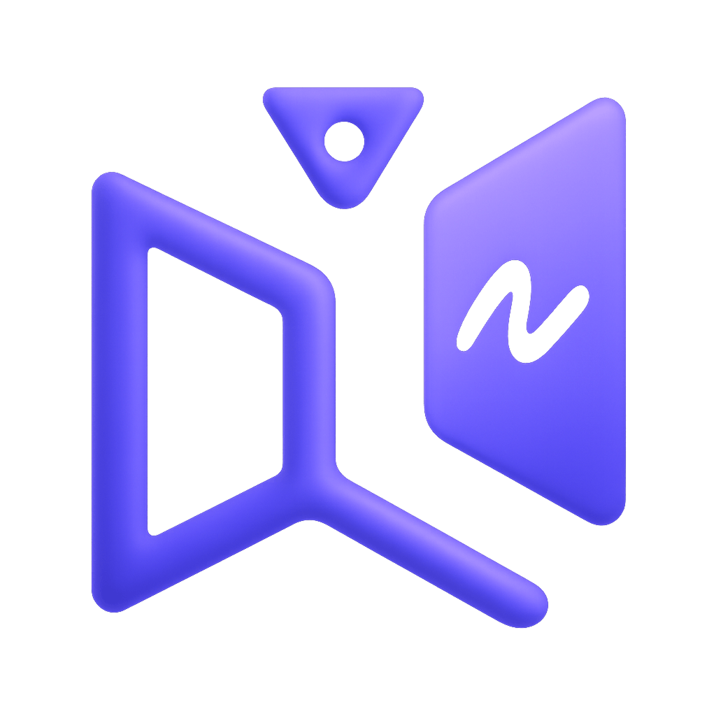 Abstract purple 3D geometric shapes with a white dot and a white squiggly line on separate pieces.