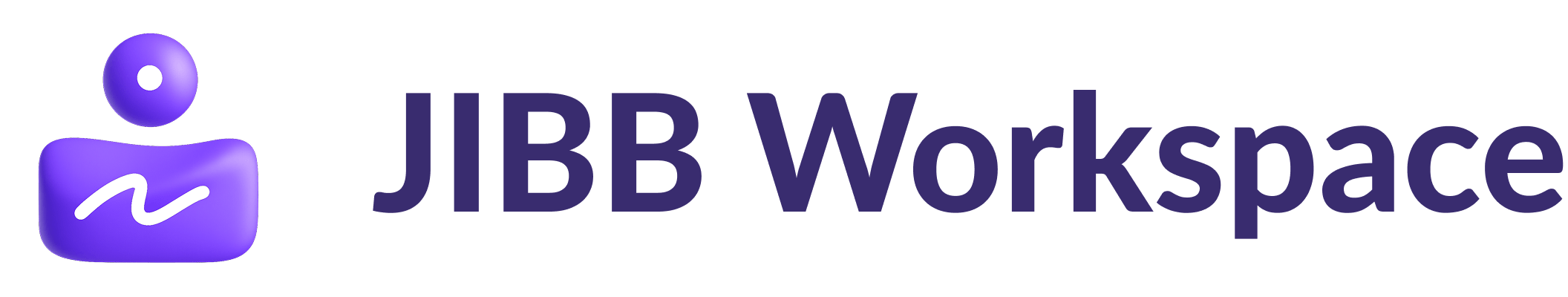 Purple abstract person icon next to the text 'JIBB Workspace' in dark purple font.