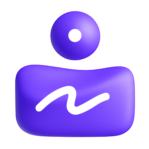 Abstract purple icon with a circular shape above a rounded rectangular shape containing a white squiggle.