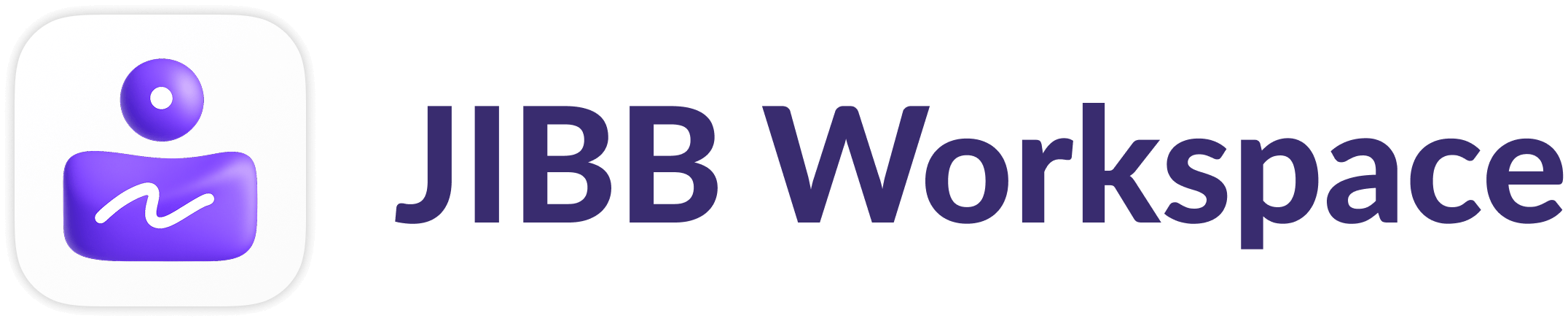Purple abstract icon resembling a person next to the text 'JIBB Workspace' in bold purple letters.
