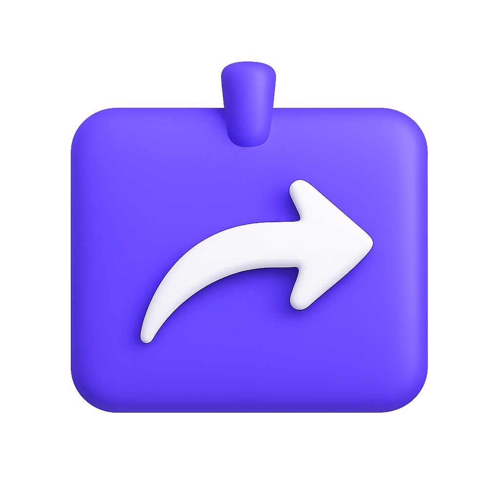Purple rounded square icon with a white curved right arrow inside.